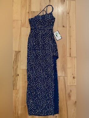 Navy One-Shoulder Prom Dress
